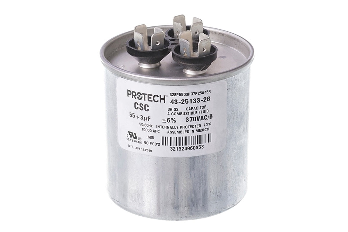Rheem 43-25133-28, 55/3 MFD Round Run Capacitor at 370V