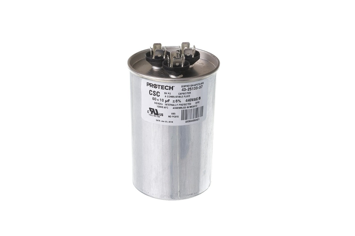 Rheem 43-25133-37, 60/10 MFD Dual Round Capacitor, 440V