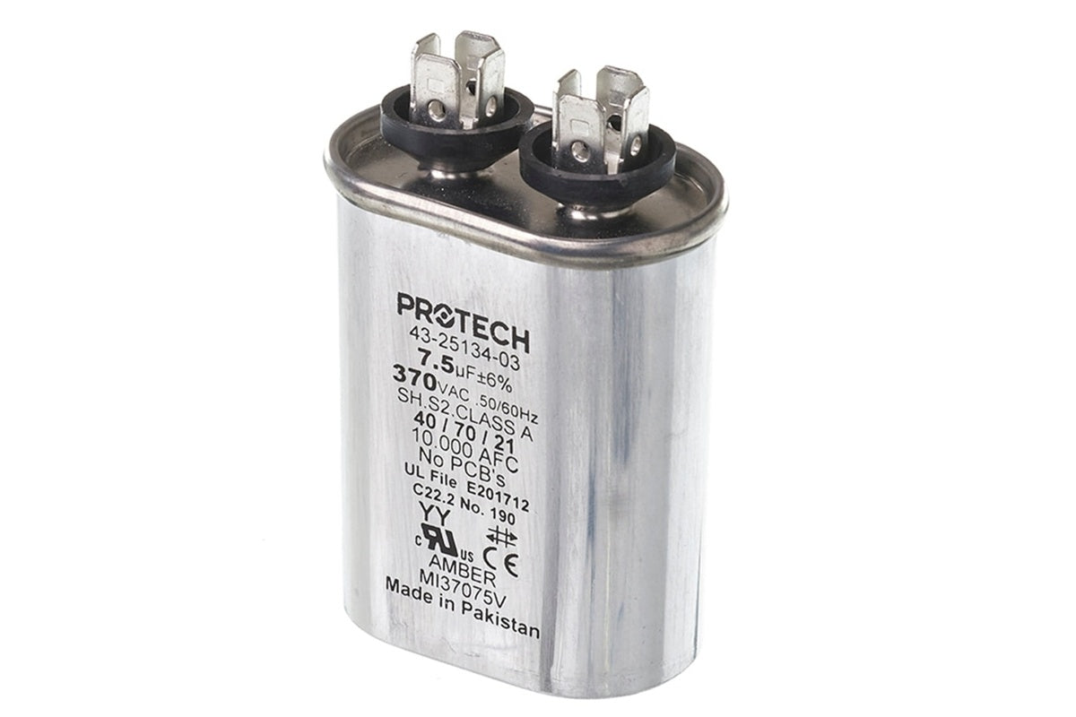 Rheem 43-25134-03, 7.5MFD 370V Oval Run Capacitor