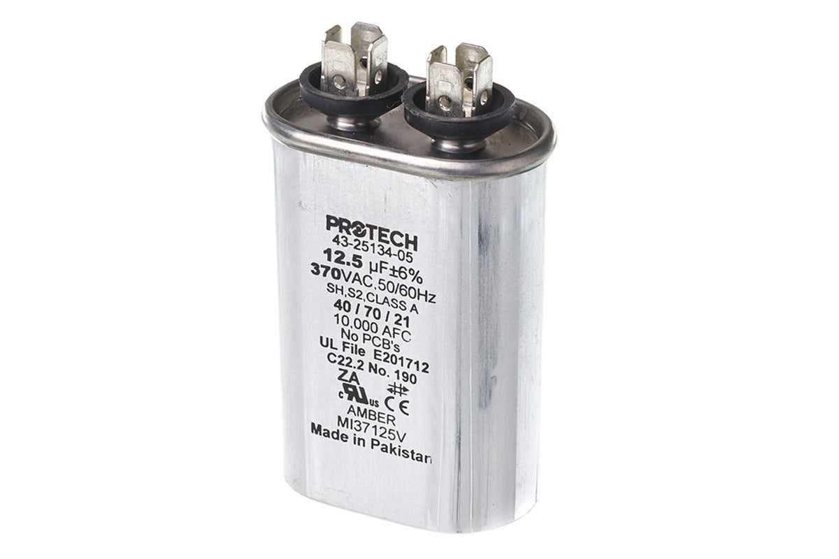 Rheem 43-25134-05 Run Capacitor, 12.5 MFD, 370V Oval Shape