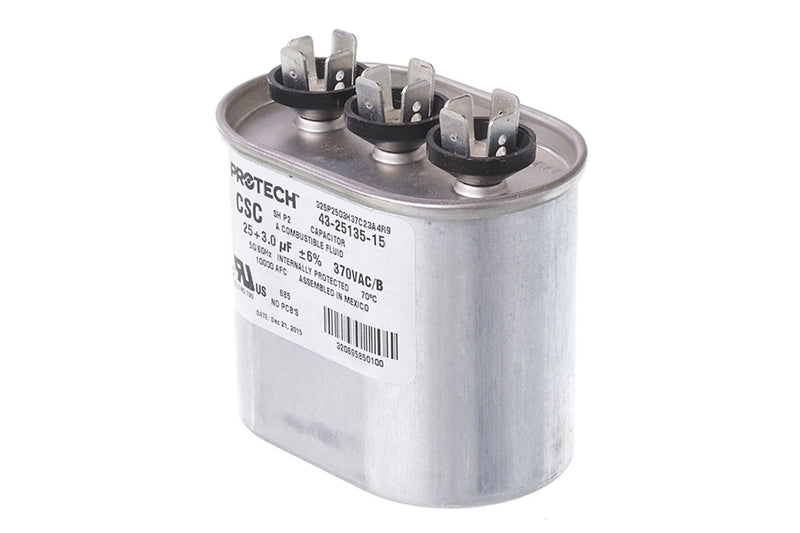 Rheem 43-25135-15, 25/3 MFD Oval Capacitor, 370V