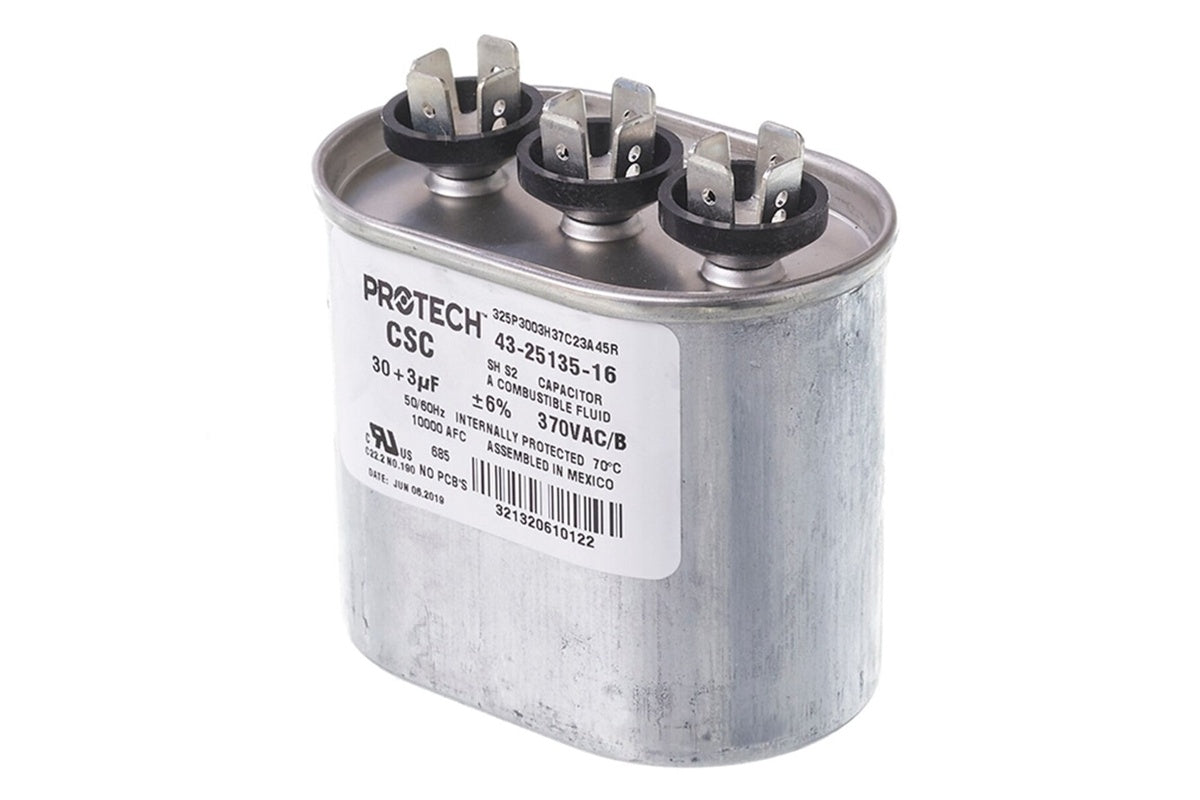 Rheem 43-25135-16, 30/3 MFD 370V Oval Run Capacitor