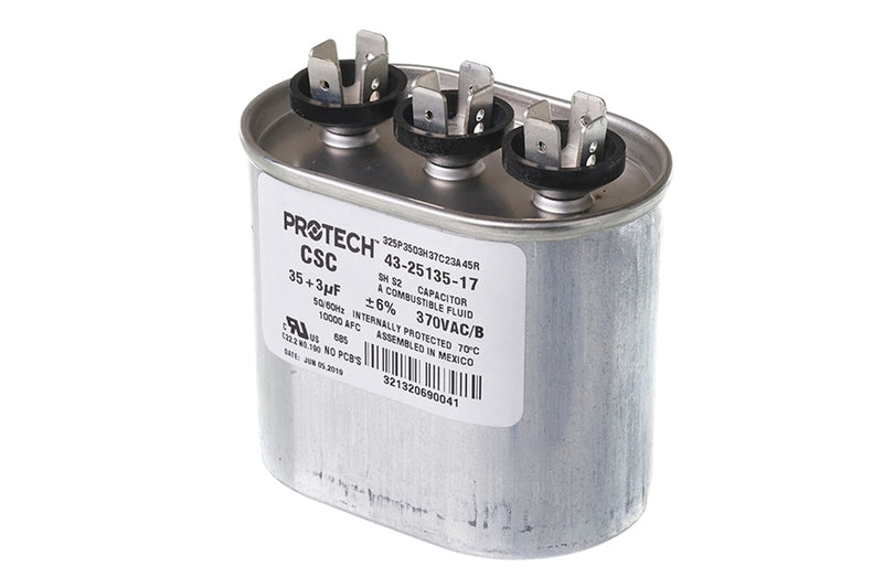 Rheem 43-25135-17, 35/3 MFD 370V Oval Run Capacitor