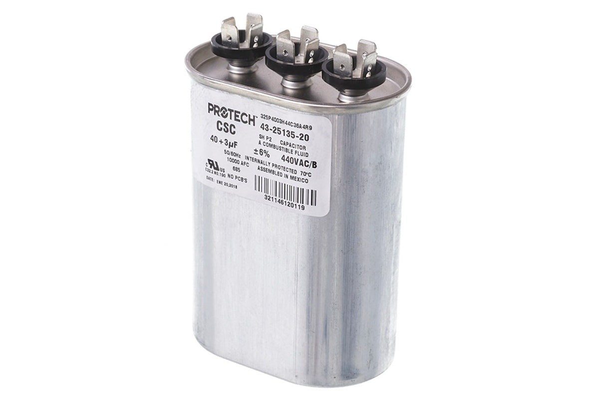 Rheem 43-25135-20, 40/3 MFD Oval Run Capacitor, 440V