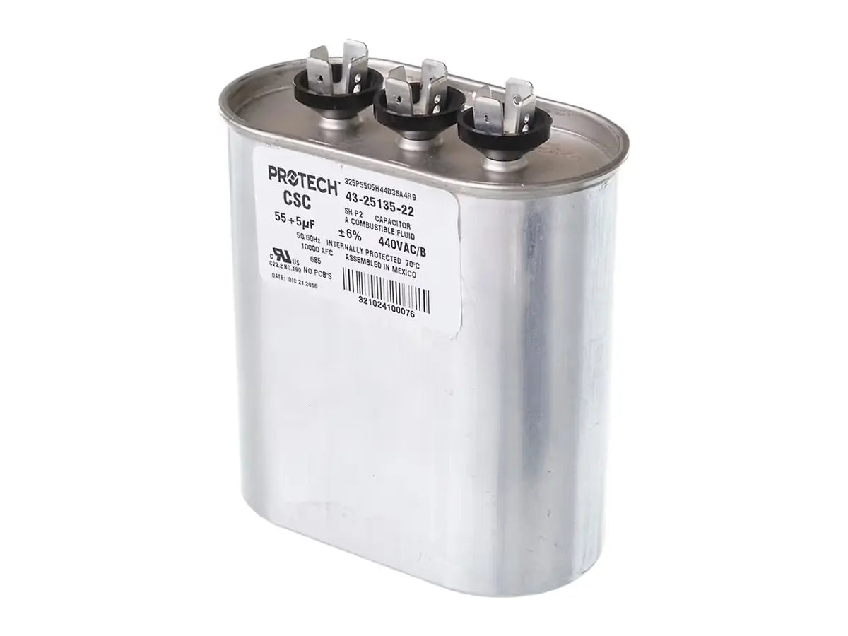 Rheem 43-25135-22, Capacitor 55/5/440 Dual Oval