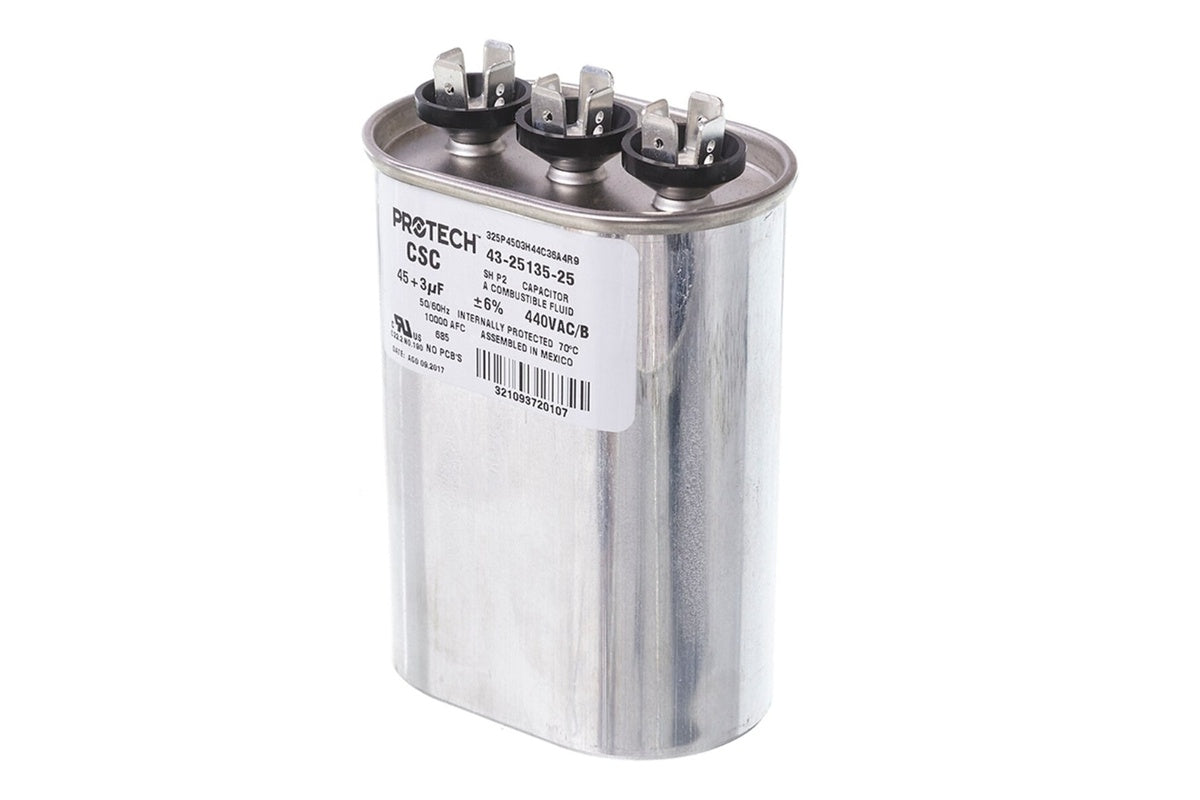 Rheem 43-25135-25, 45/3 MFD 440V Oval Dual Capacitor