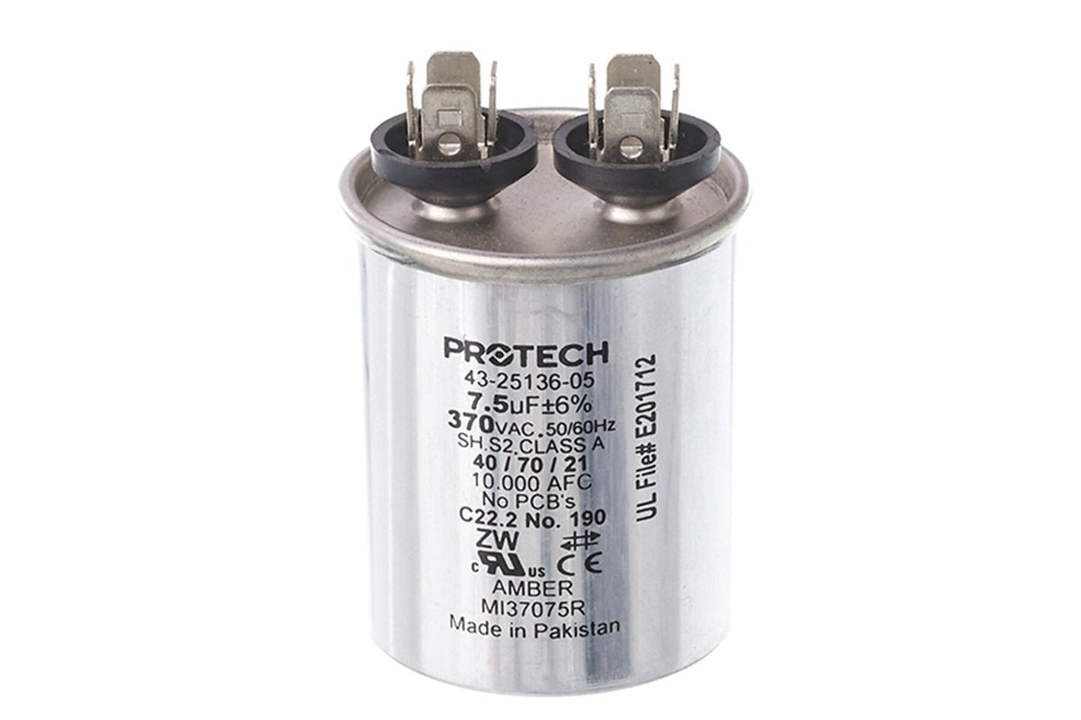 Rheem 43-25136-05, 7.5MFD 370V Round Run Capacitor