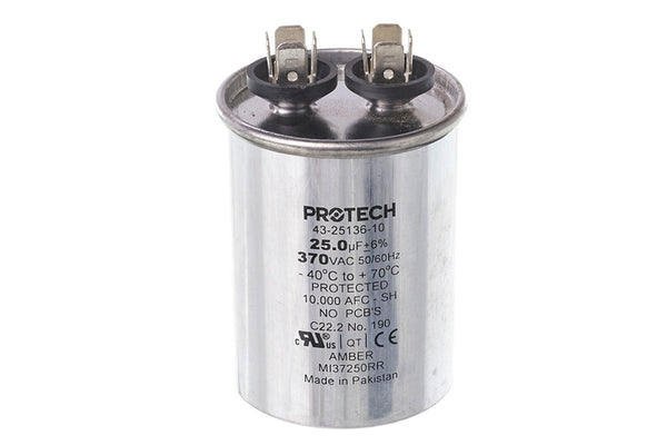 Rheem 43-25136-10, 25MFD 370V Round Run Capacitor