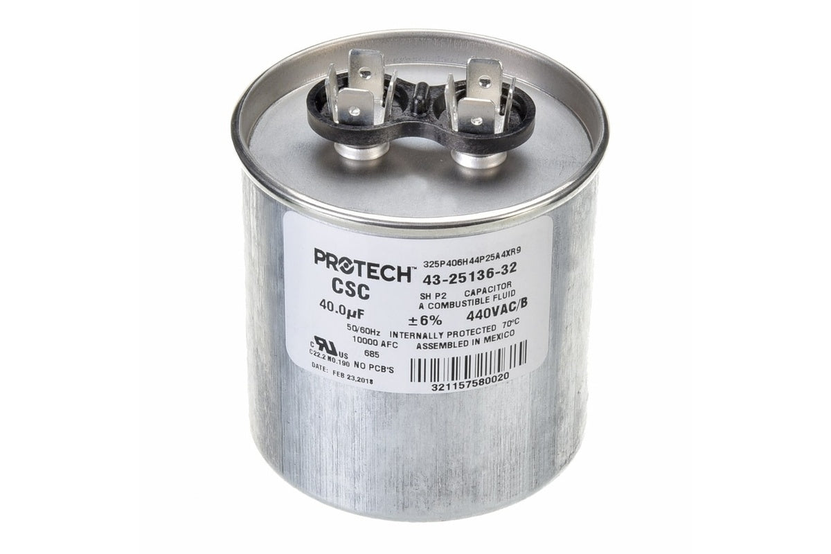 Rheem 43-25136-32, 40MFD Round Run Capacitor at 440V