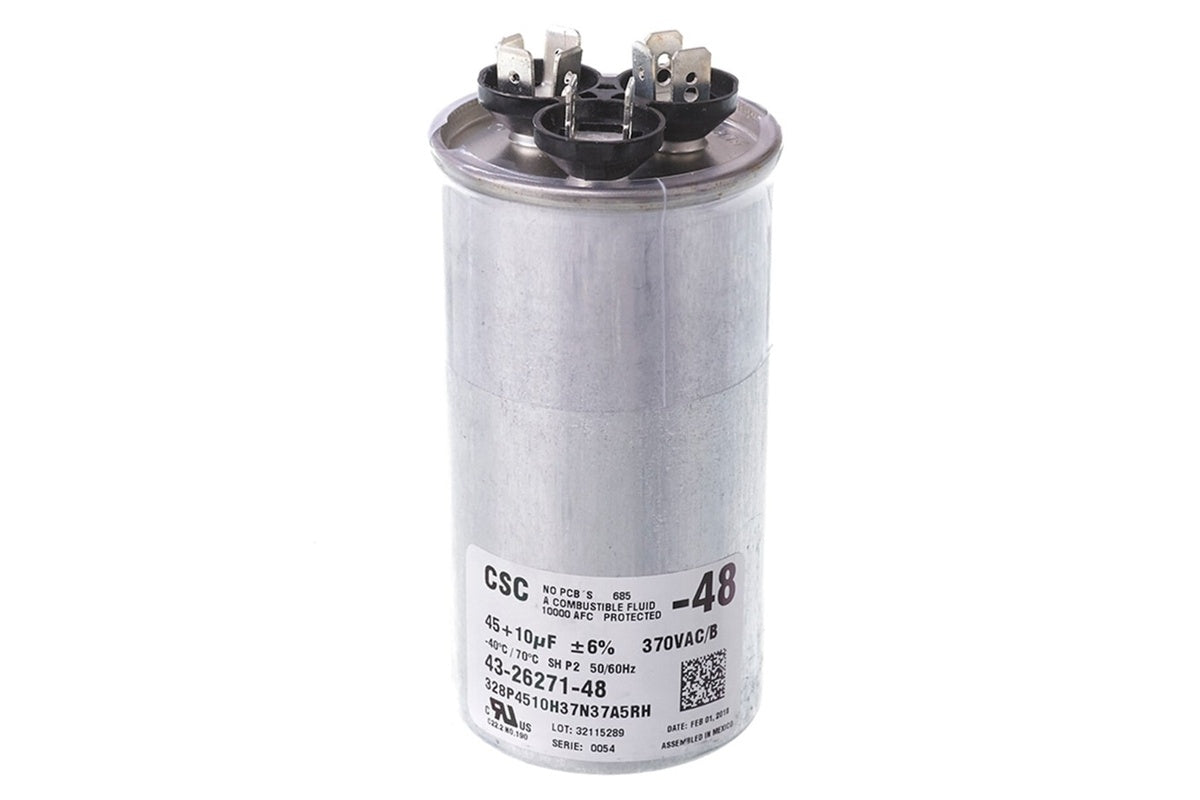 Rheem 43-26271-48, 45/10 MFD 370V Round Run Capacitor
