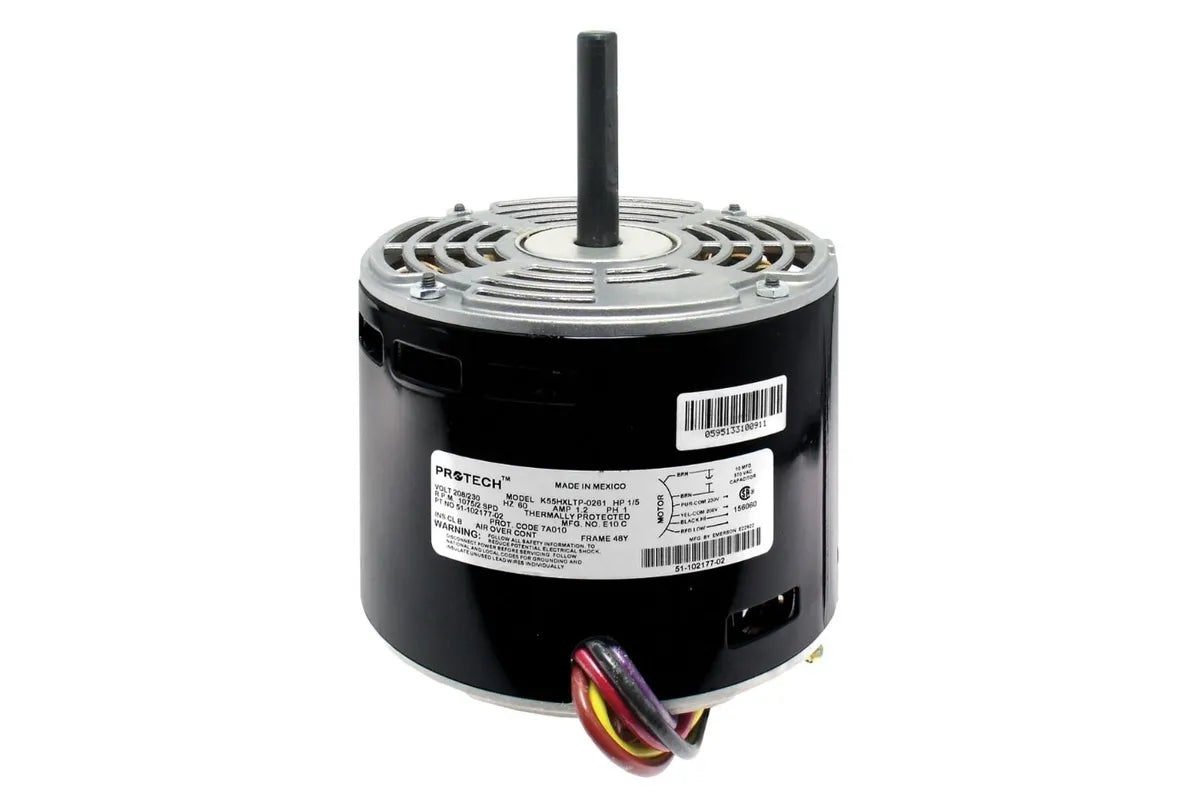 Rheem 51-102500-07, 208-230V Single PH, 1/5 HP Motor, Dual Speed at 1075 RPM