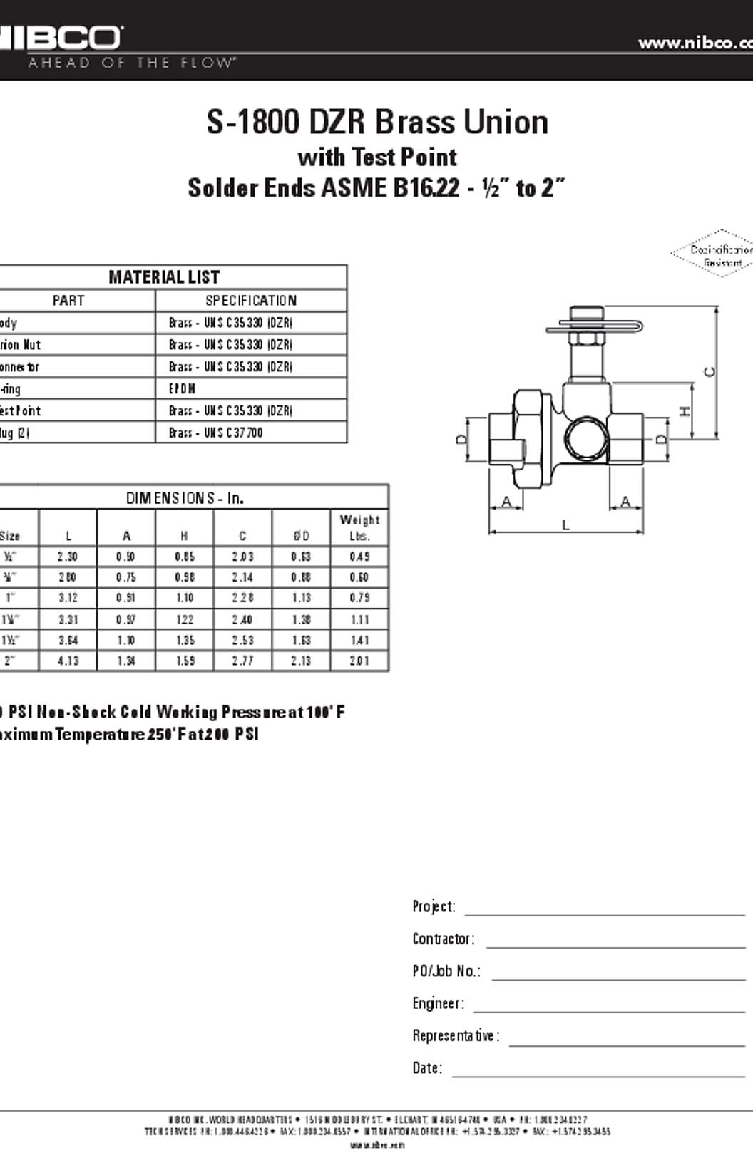 NIBCO S-1800 Submittal