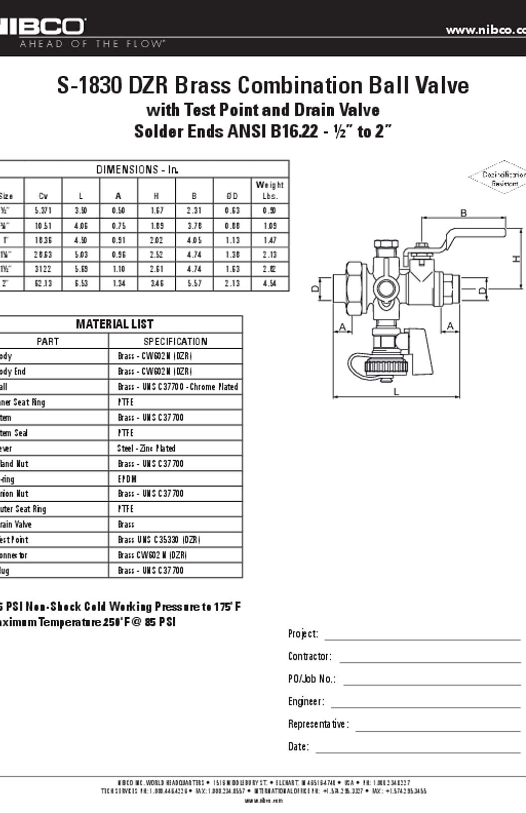 NIBCO S-1830 Submittal