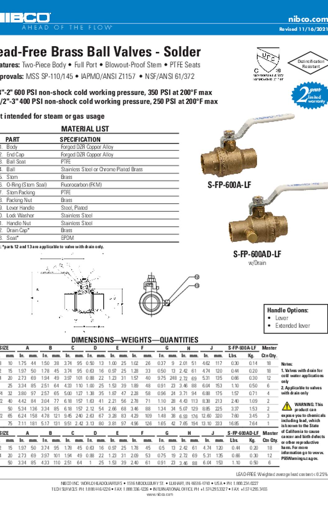 NIBCO S-FP-600A-LF Submittal