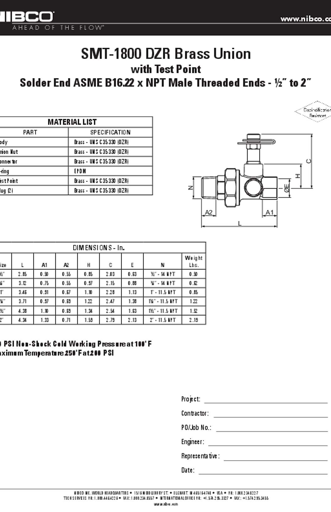 NIBCO SMT-1800 Submittal