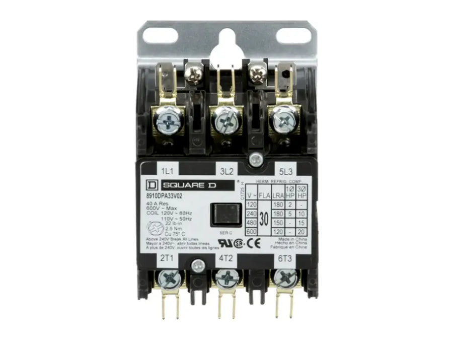 Square D 8910DPA33V02, 120V 30A 3Pole3Ph Dp Contactor