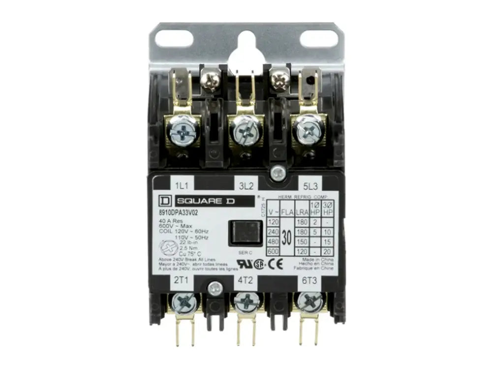Square D 8910DPA33V02, 120V 30A 3Pole3Ph Dp Contactor