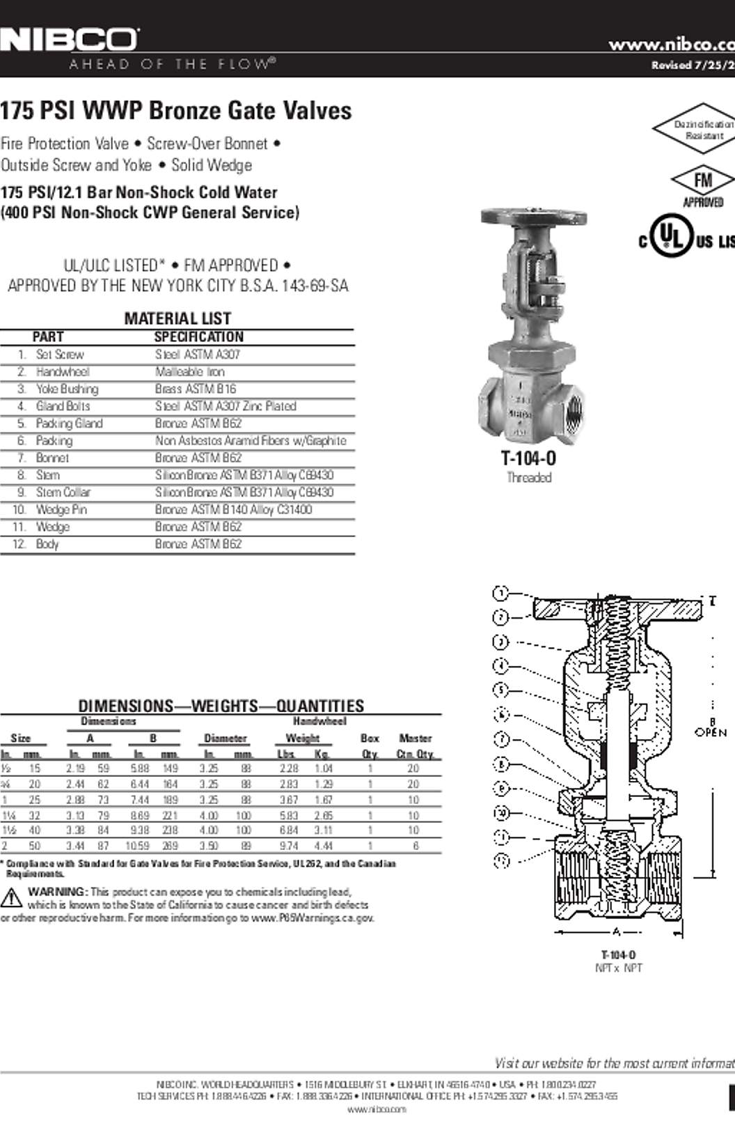 NIBCO T-104-O Submittal