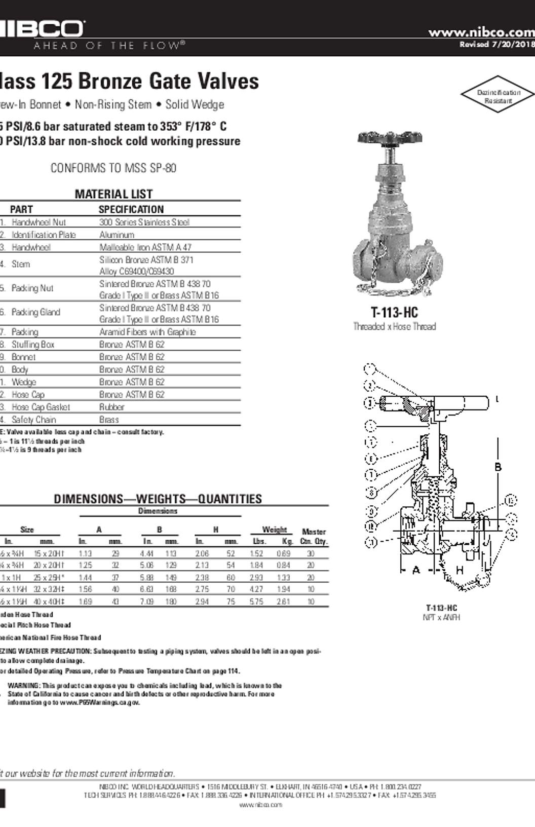 NIBCO T-113-HC Submittal