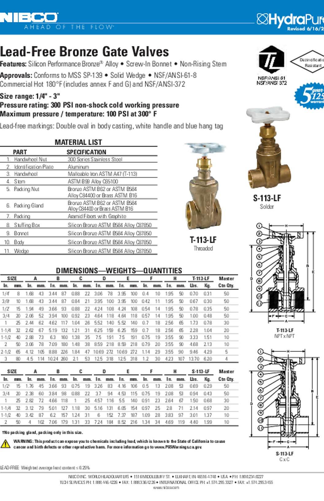 NIBCO T-113-LF Submittal