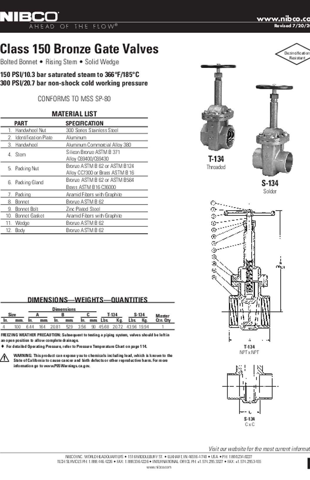 NIBCO T-134 (Large Diameter) Submittal