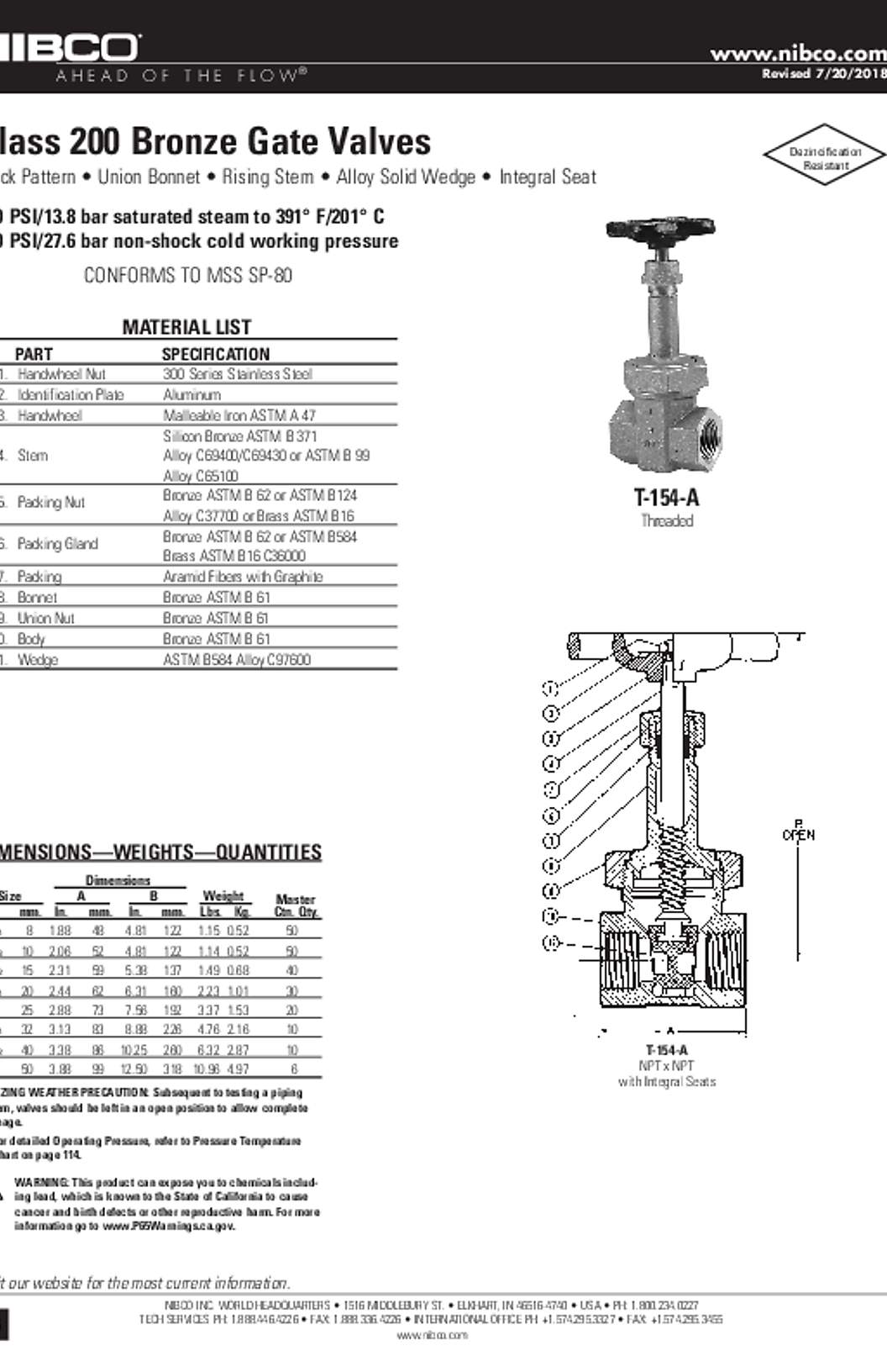 NIBCO T-154-A Submittal