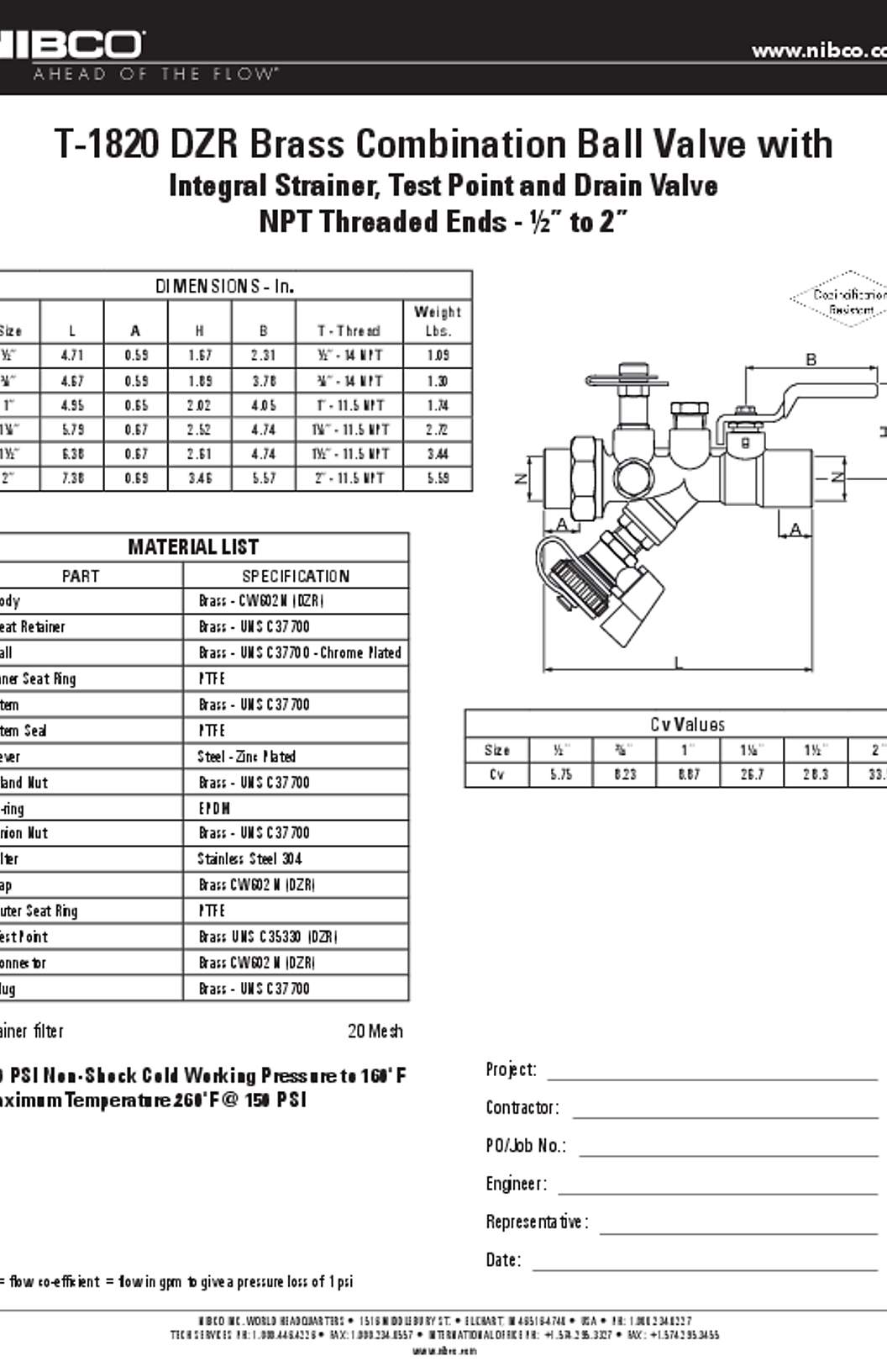 NIBCO T-1820 Submittal