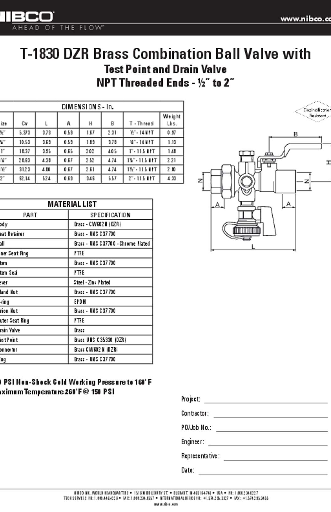 NIBCO T-1830 Submittal