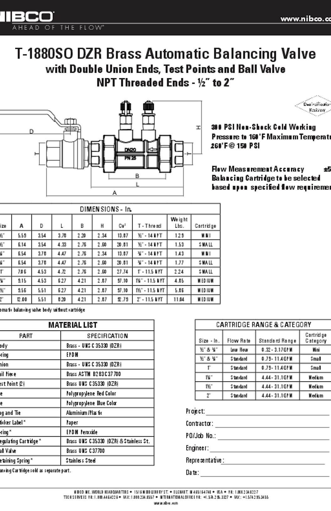 NIBCO T-1880SO Submittal