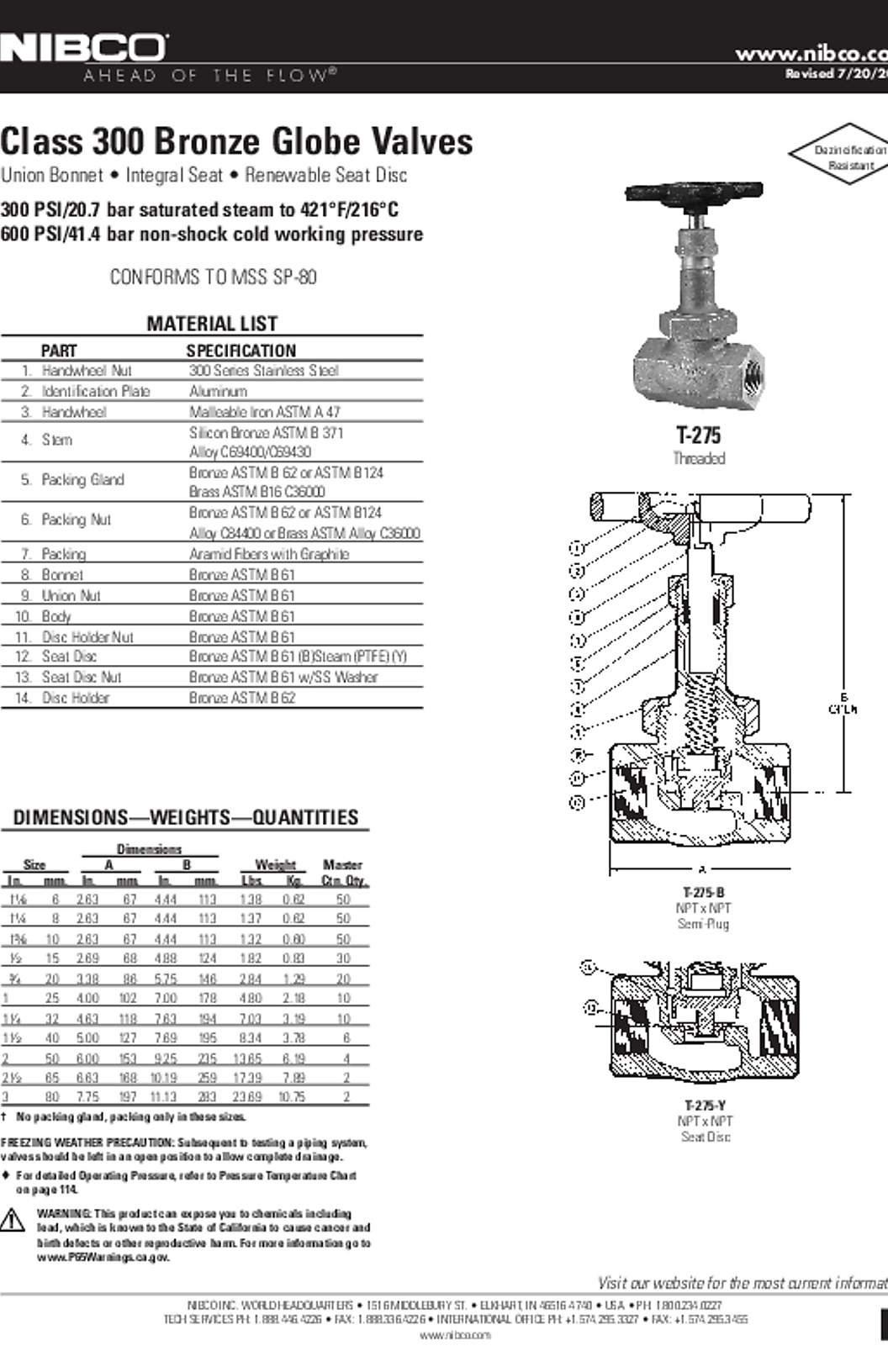 NIBCO T-275-Y Submittal