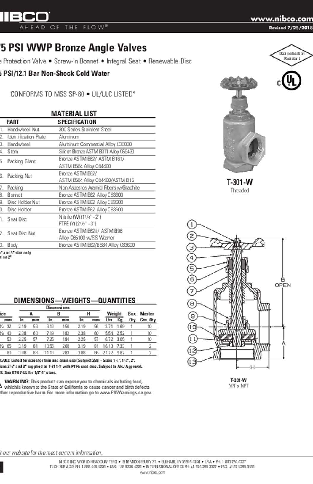 NIBCO T-301-W Submittal