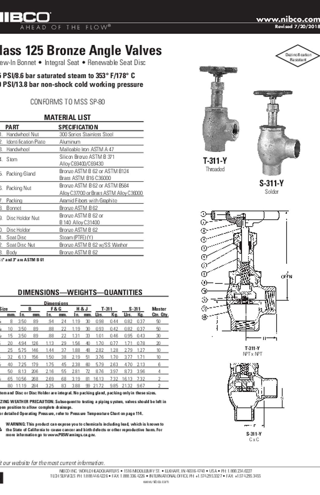 NIBCO T-311-Y Submittal