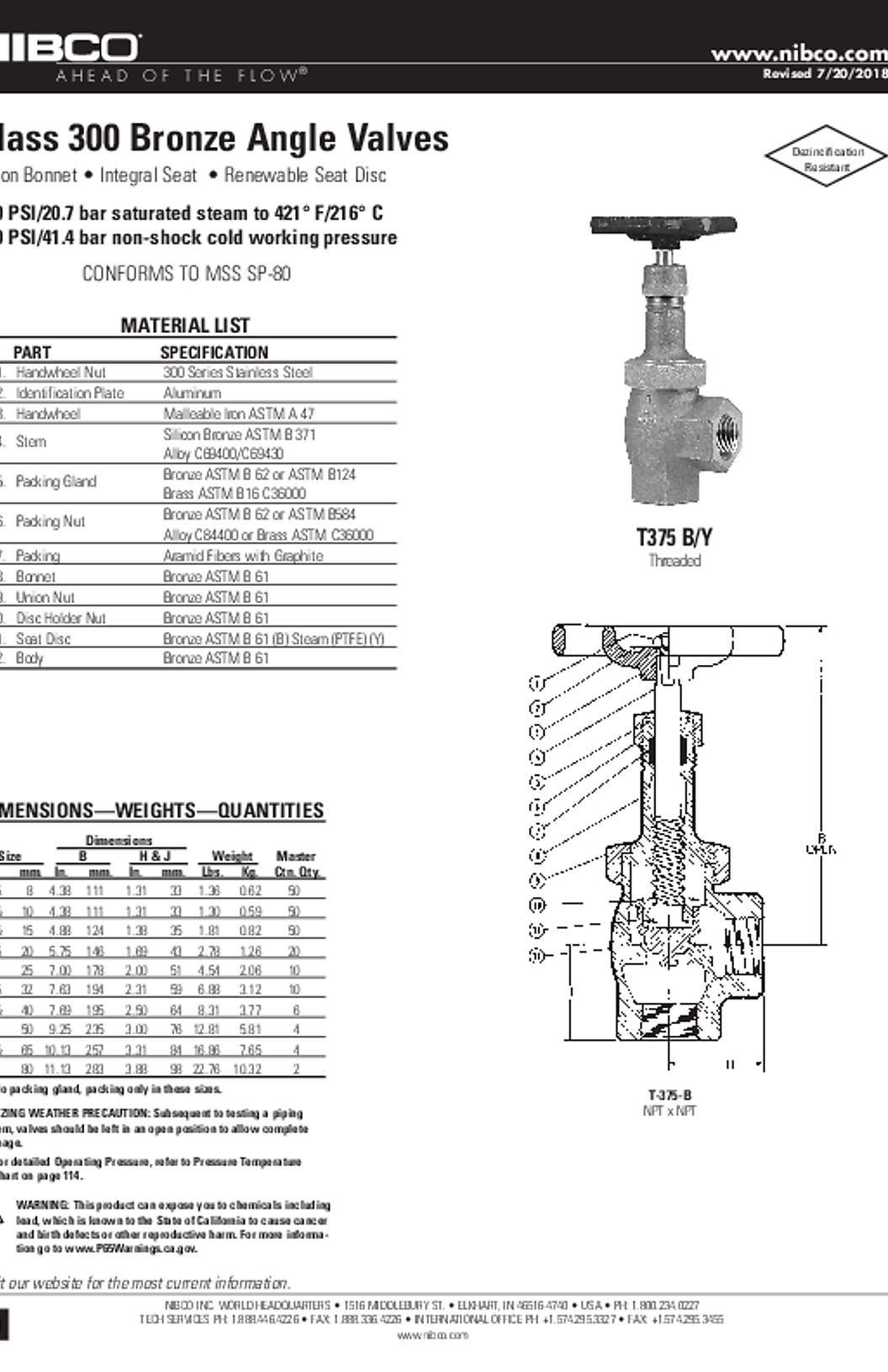 NIBCO T-375-Y Submittal