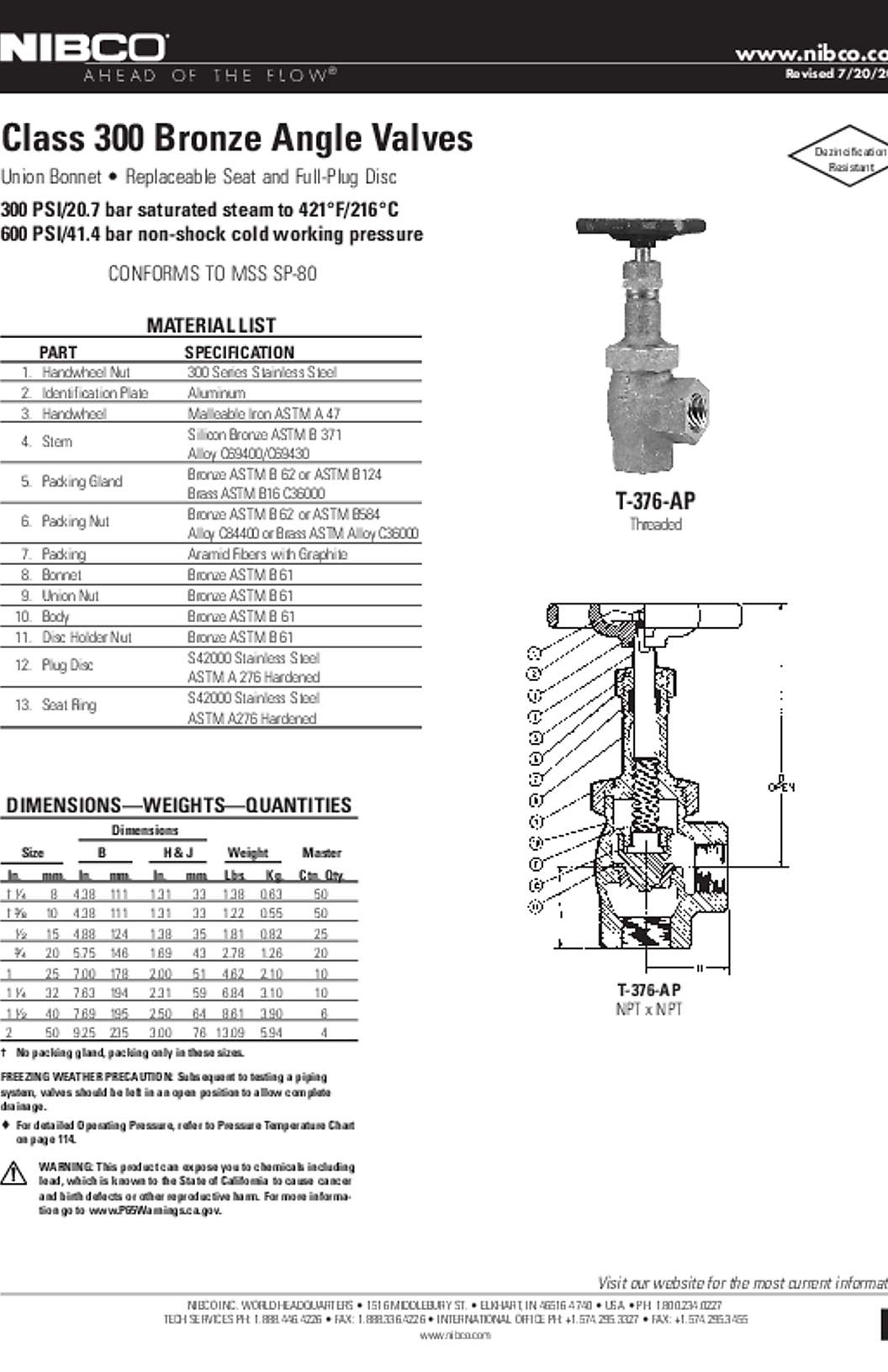 NIBCO T-376-AP Submittal