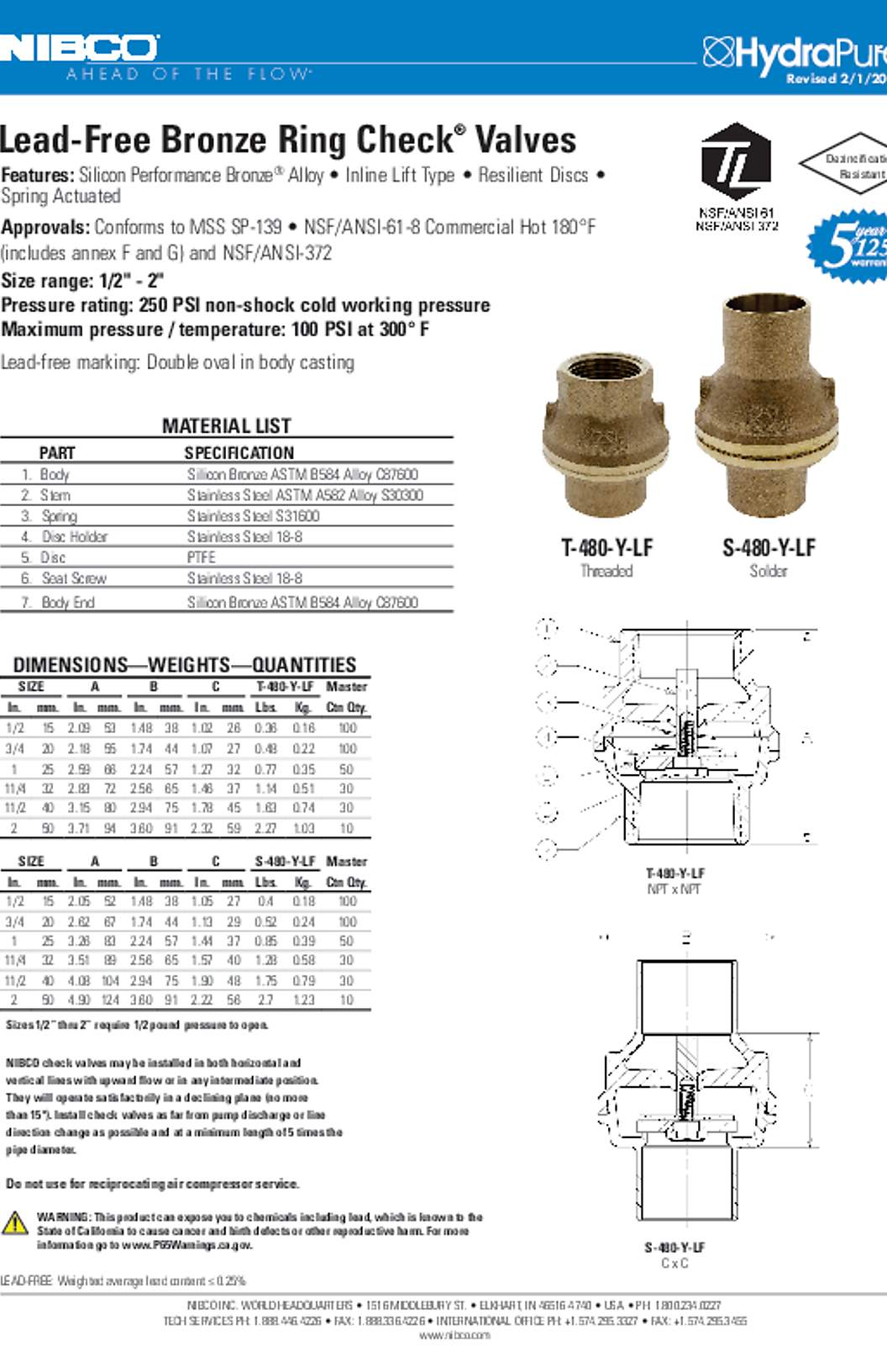NIBCO T-480-Y-LF Submittal
