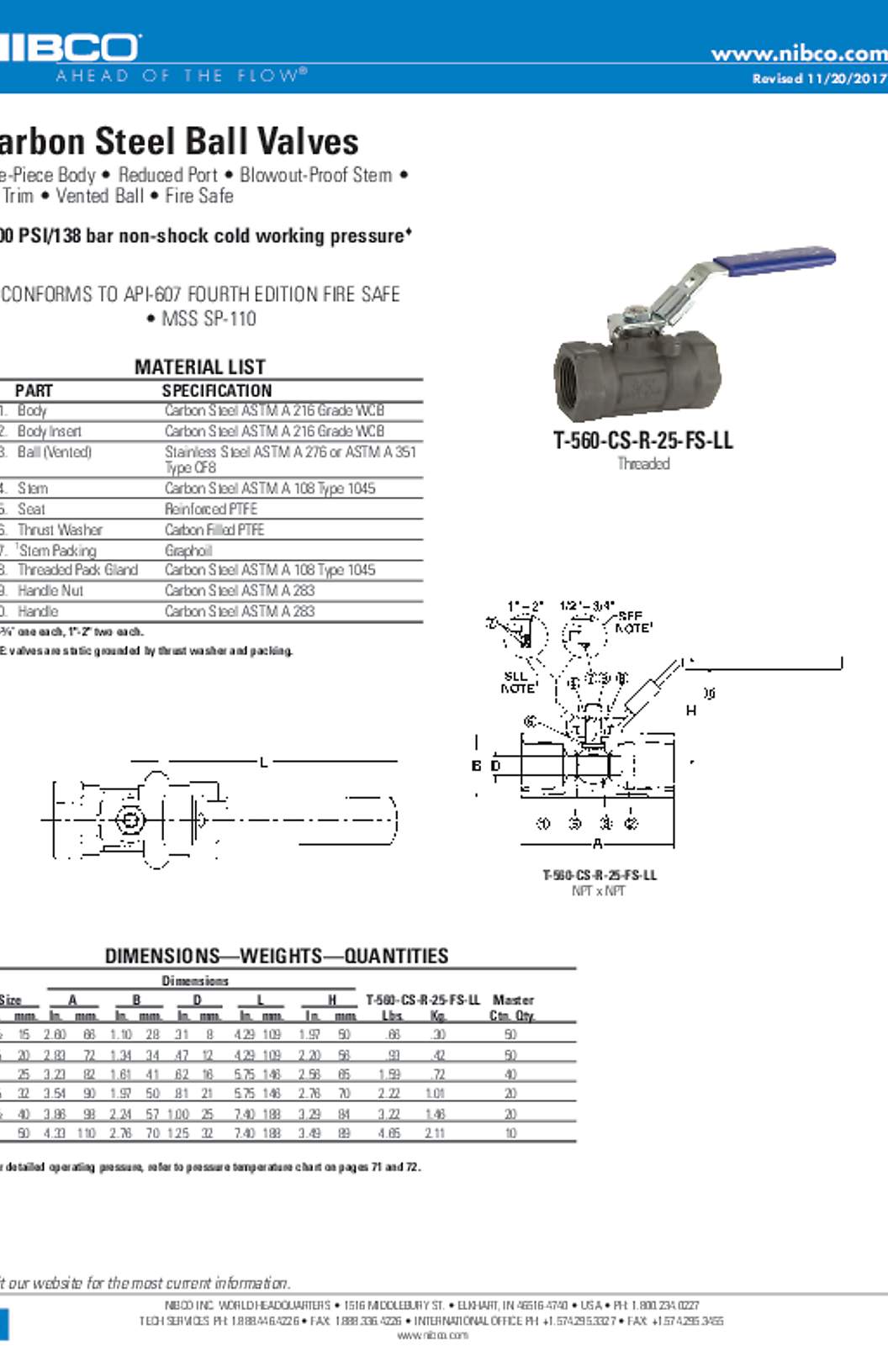 NIBCO T-560-CS-R-25-FS-LL Submittal