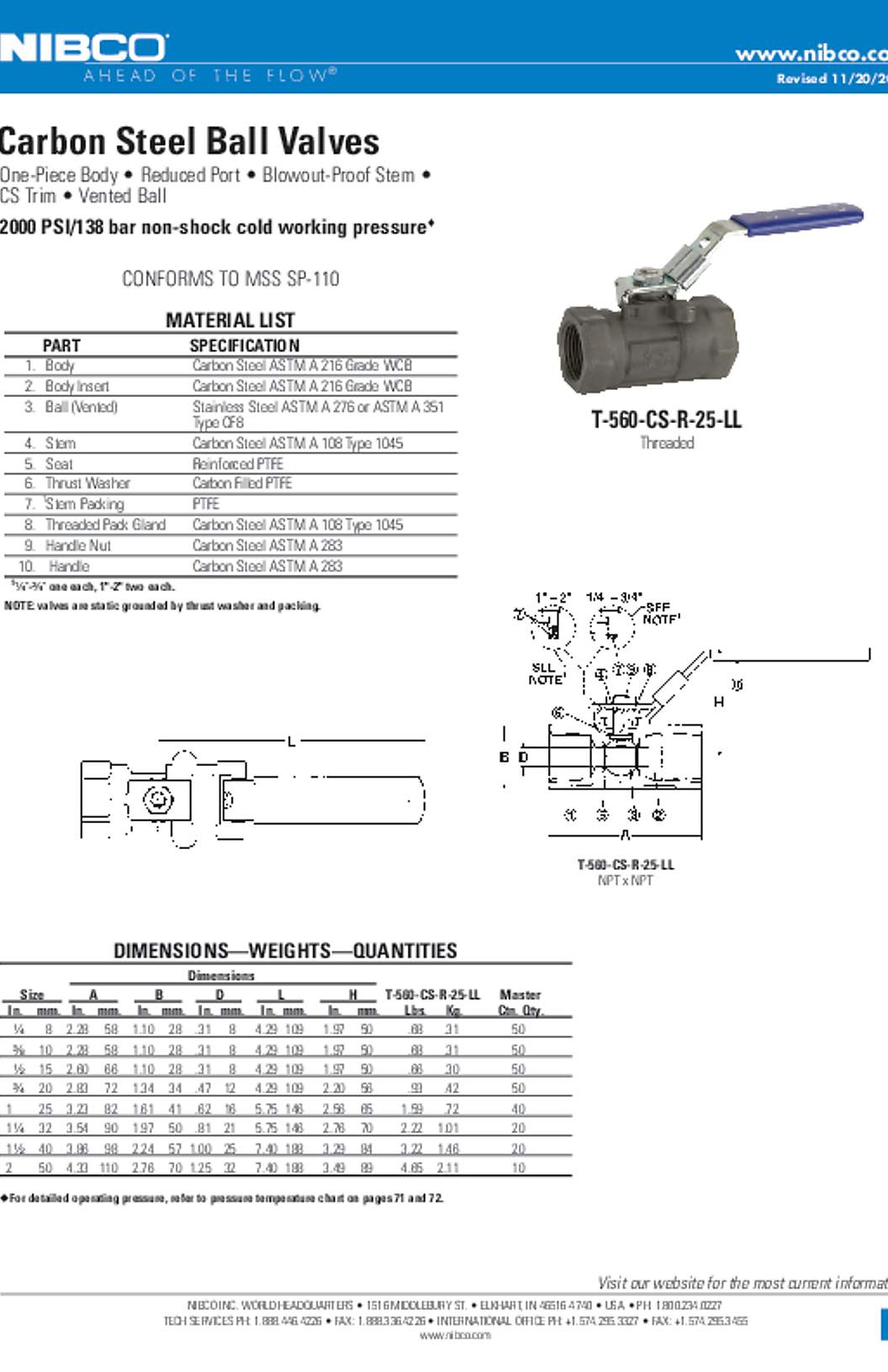 NIBCO T-560-CS-R-25-LL Submittal