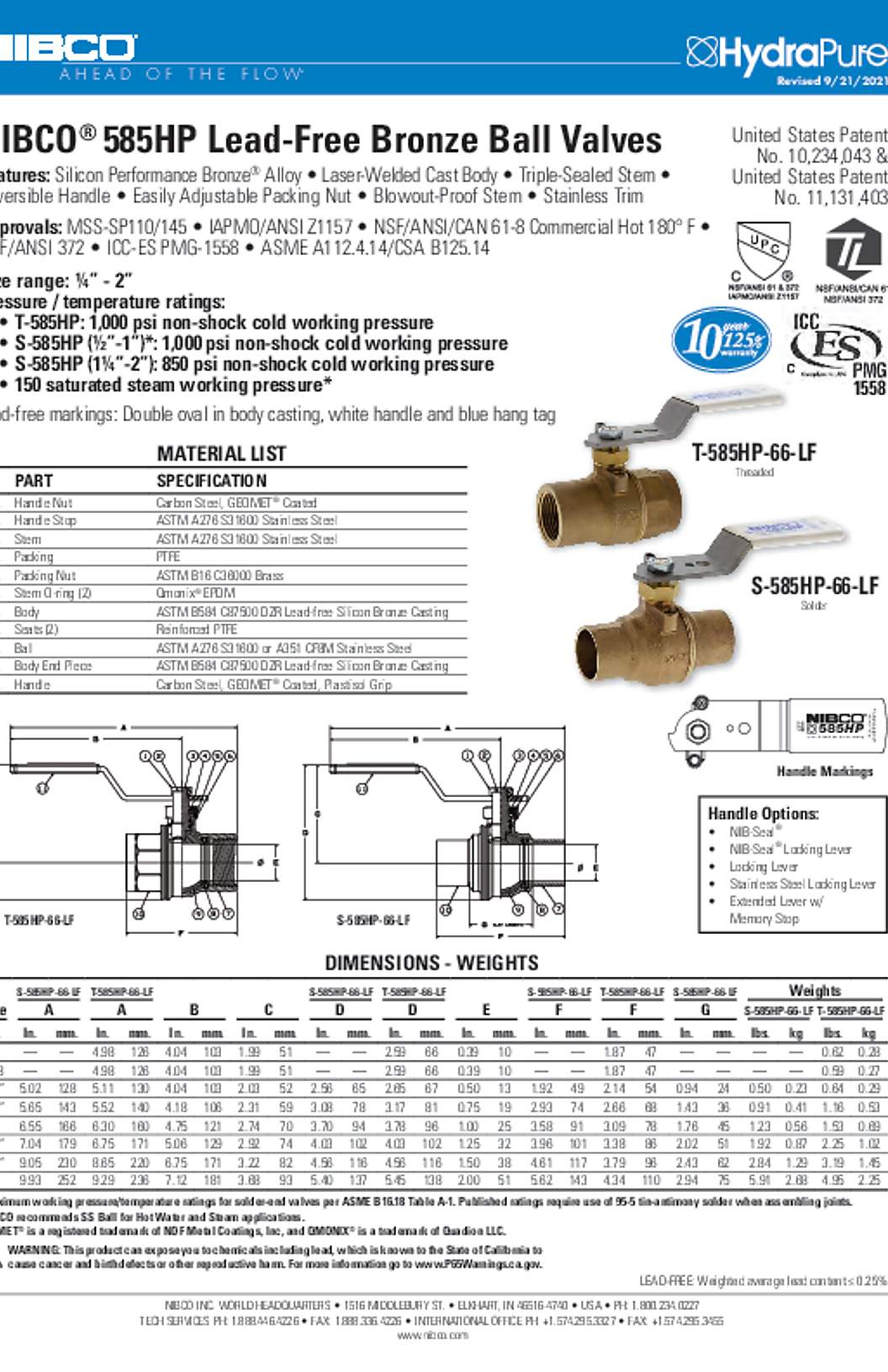 NIBCO T-585HP-66-LF Submittal
