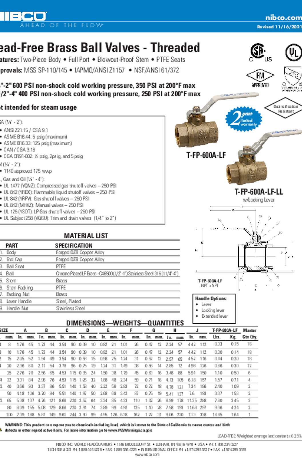 NIBCO T-FP600A-LF Submittal