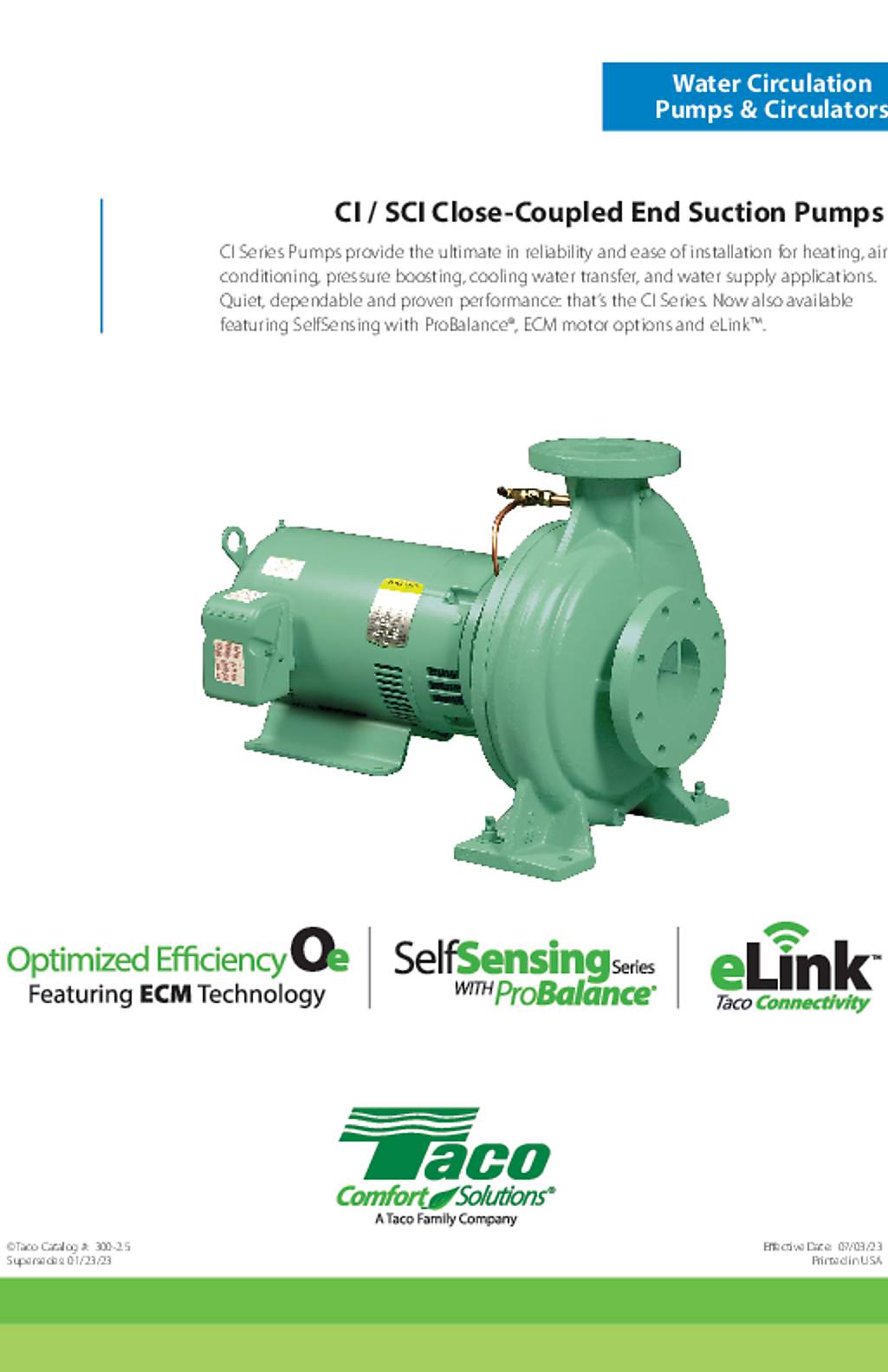 Taco CI Series Close-Coupled End Suction Pumps Catalog