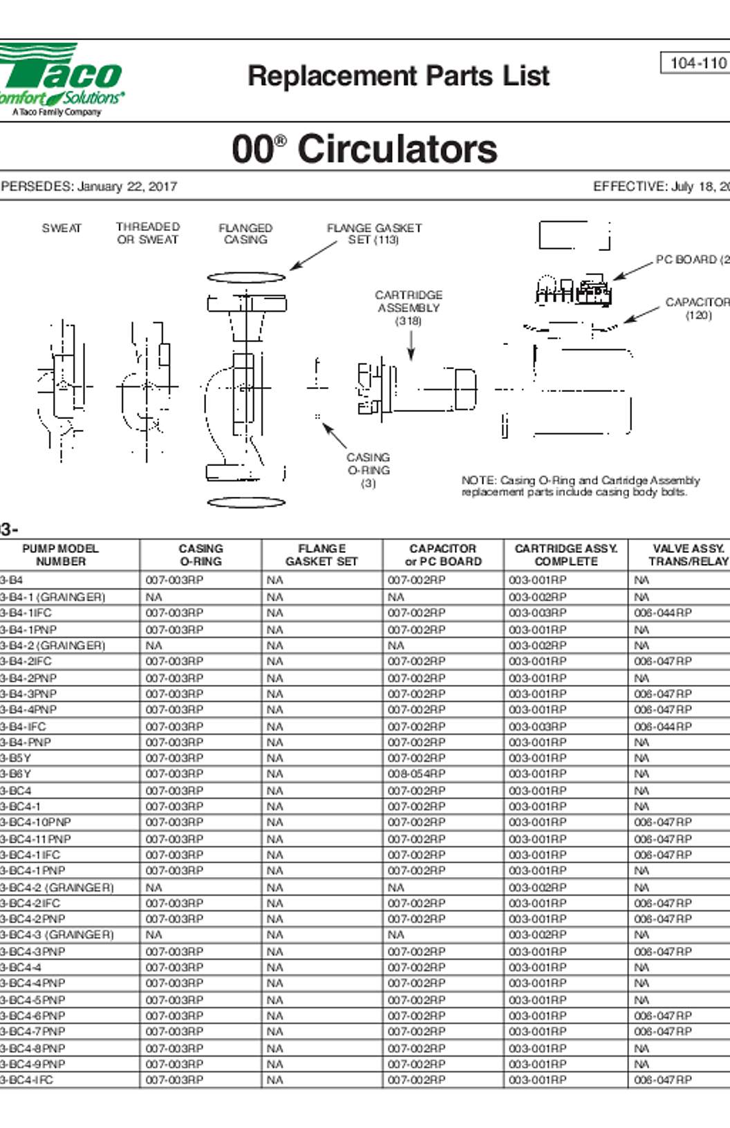 Taco 00 Circulators Parts