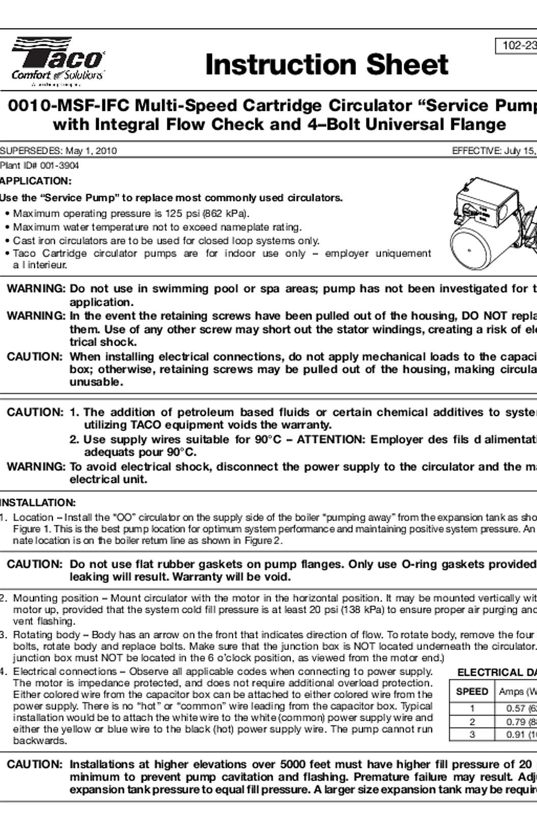 Taco 0010-MSF-IFC Instructions