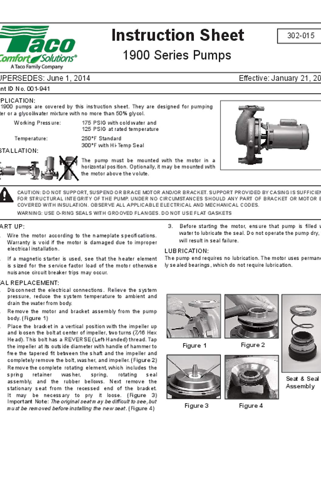 Taco 1900 Series Pumps Instruction Sheet