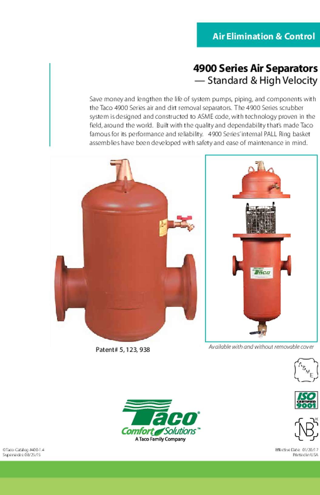 Taco 4900 Series Air Separators (Standard & High Velocity) Catalog