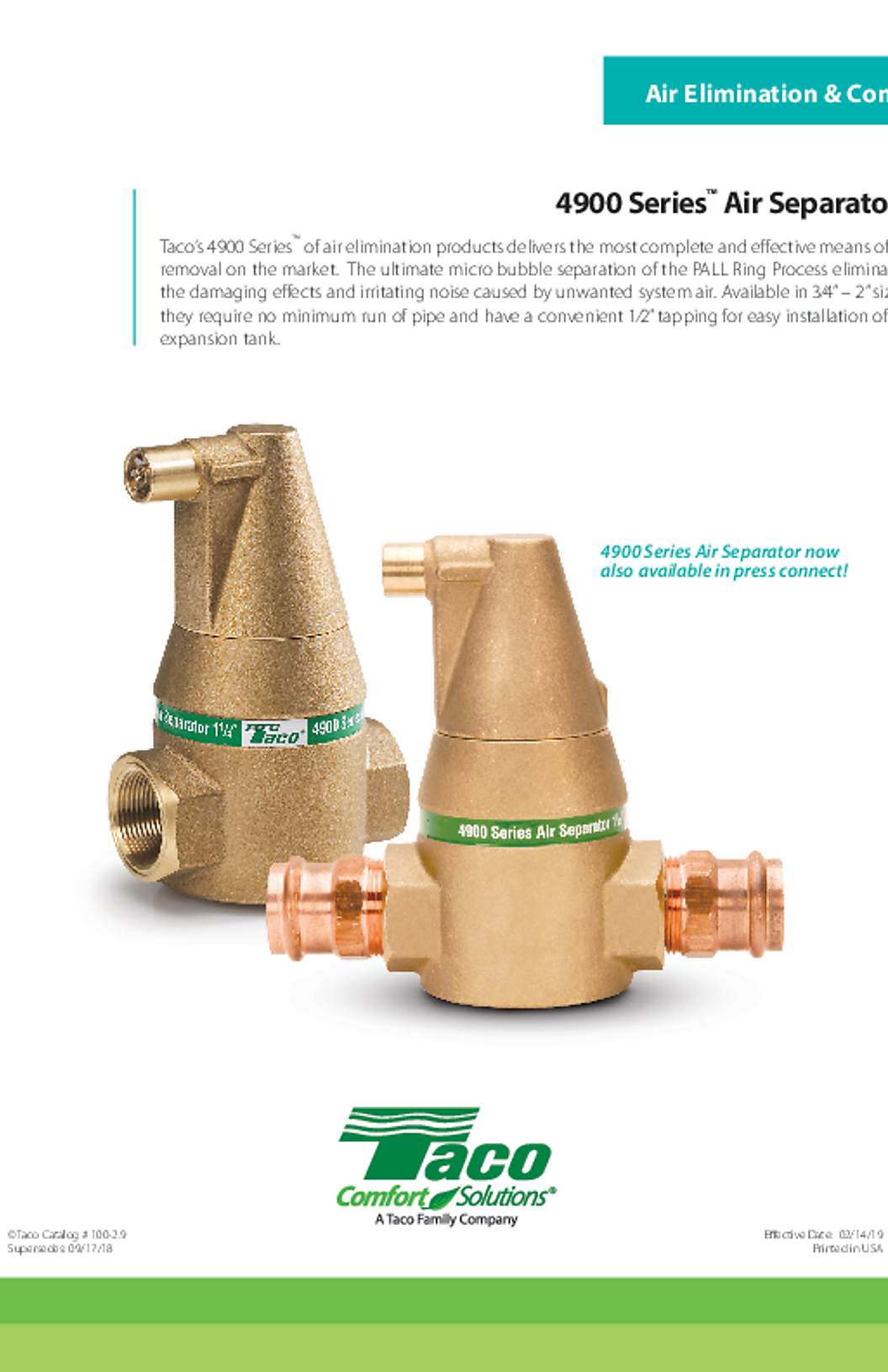 Taco 4900 Series Bronze Air Separators Catalog