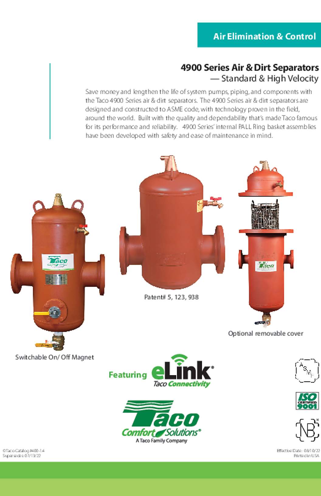Taco 4900 Series Commercial Air Separators Catalog
