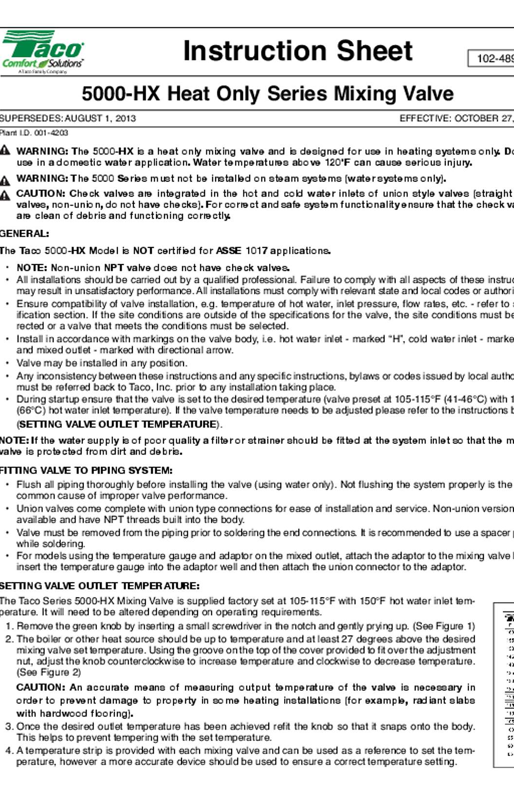 Taco 5000-HX Instructions