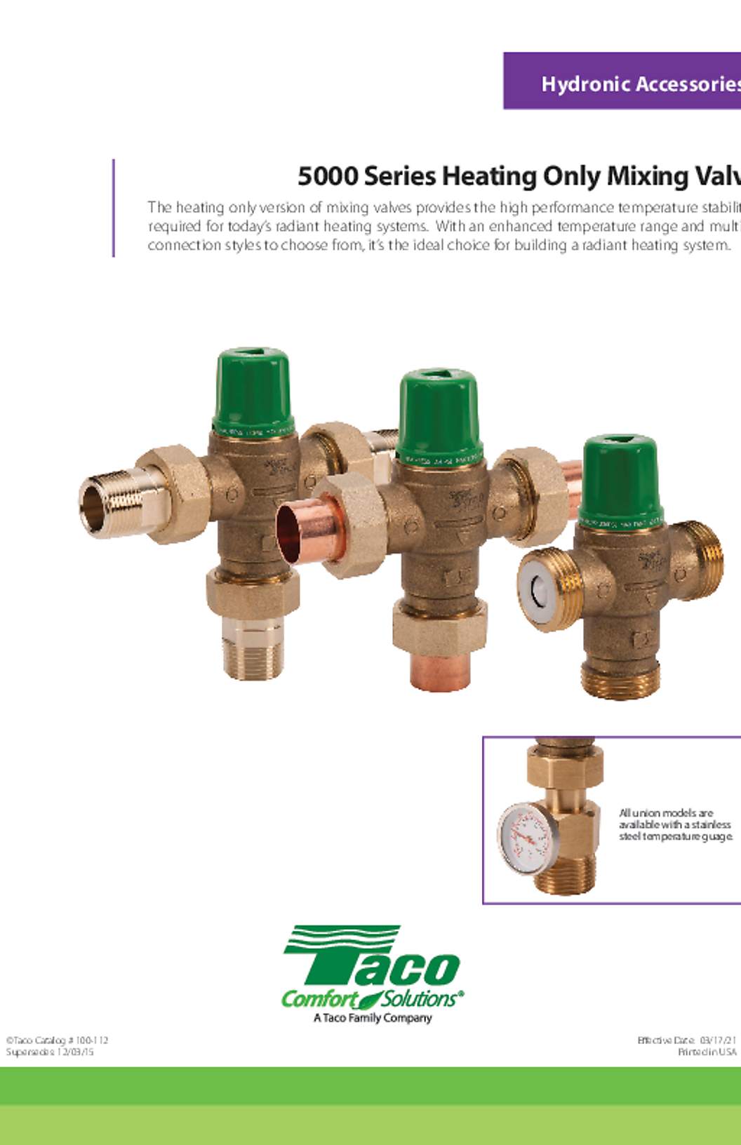 Taco 5000 Series Mixing Valves Catalog