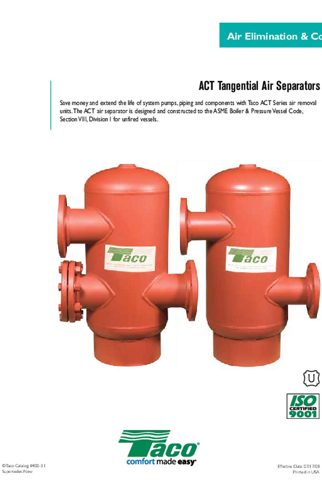 Taco ACT Series Tangential Air Separators Catalog