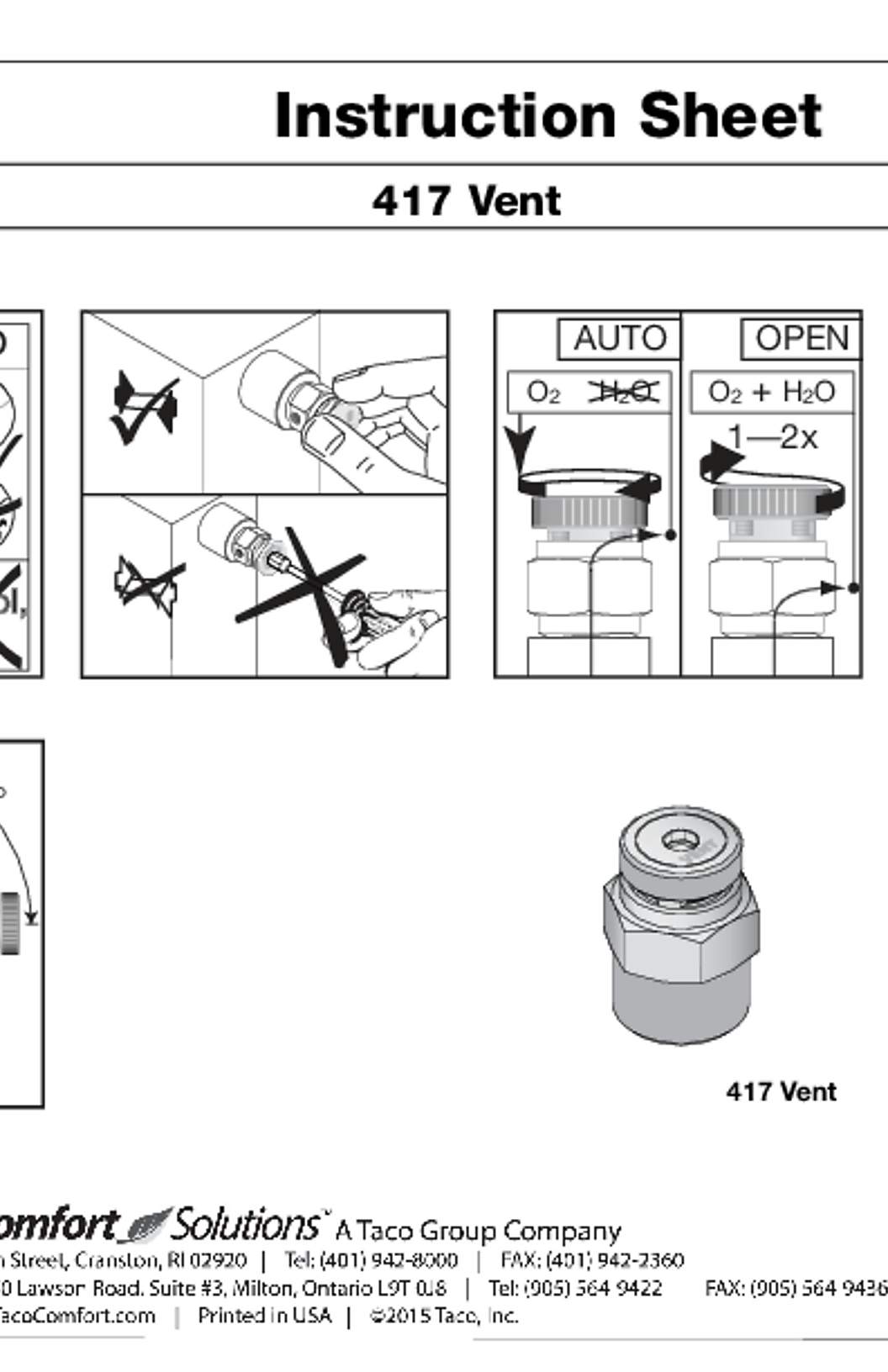 Taco Automatic Air Vent 417 Instructions